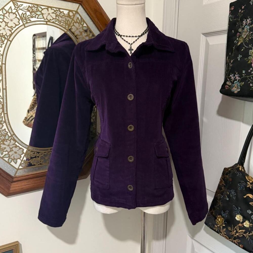 VTG Y2K Dressbarn Dark Purple Corduroy Collared Button Down Long Sleeve Jacket